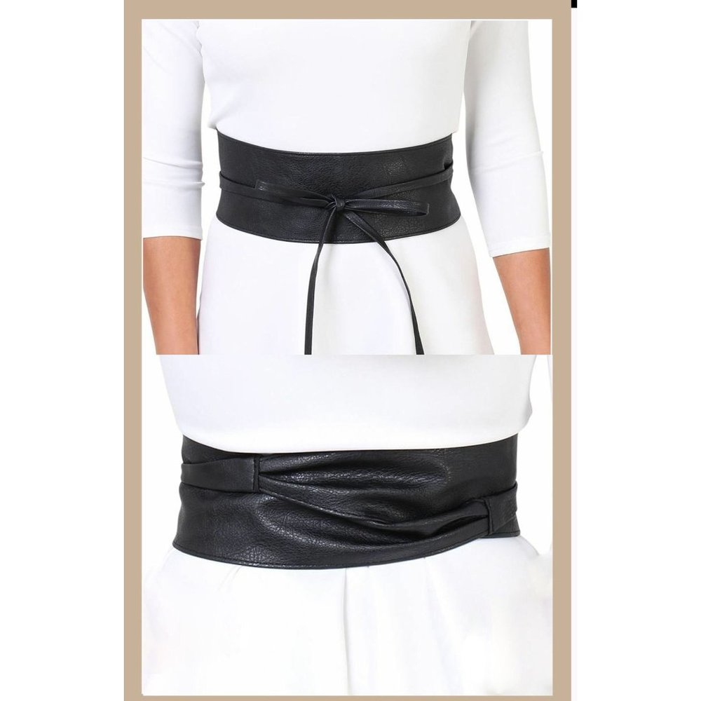Obi Belt Wide Wrap Around Waist Boho Gypsy Self Tie Cinched Corset Black - Picture 9 of 12